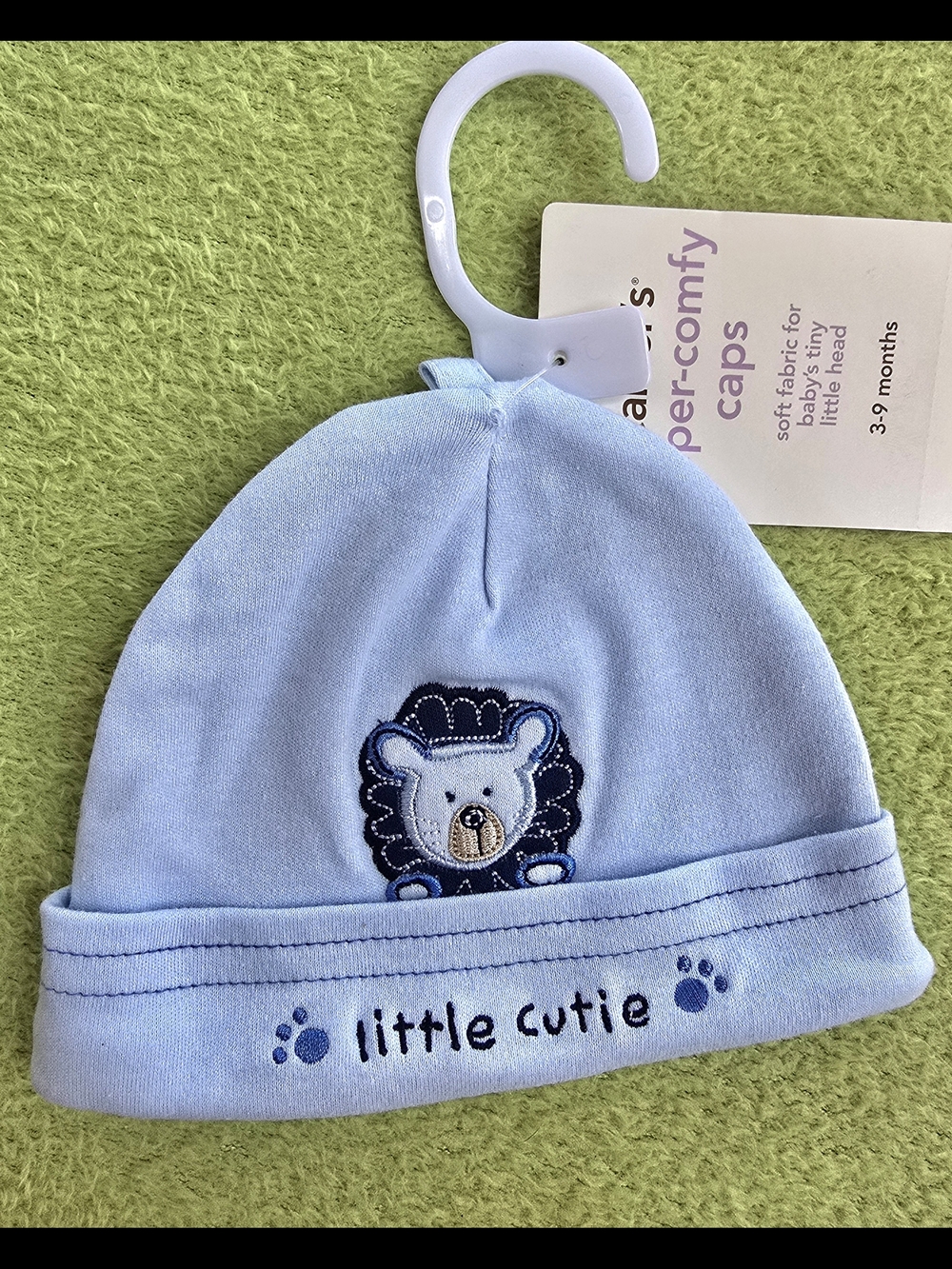 NWT  3-9M Baby BOYS Super-comfy CAPS Blue HAT -Little Cutie & Lion - Cotton (Q3)